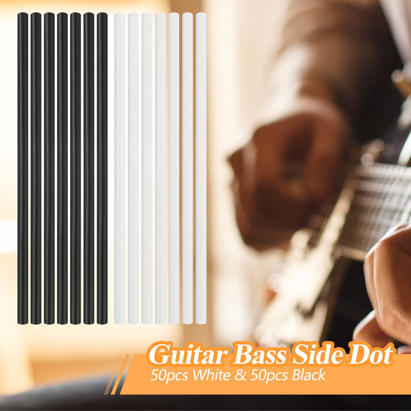 100 Pcs 50 x 2 mm Guitar Fingerboard Side Marker Fingerboard Side Dot with 2 mm Diameter Drill Bit Tools and a Box Music Instrument Inlay Dots Bass Guitar Kit Performance Accessory for Beginners