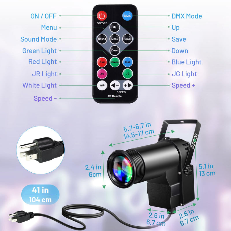 Pinspot Light 15W DMX 2 Pack, Czgor RGBW Disco Ball Lights with Remote Control, DMX512, Sound Activated Pin Spotlight for Party Wedding DJ Disco Shows RGBW Light 2Pack