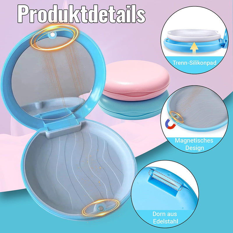 Braces Box, Pack of 2 Dentures Box with Mirror, Brace Box, Portable Dental Splint Box, Dental Container for Storing Braces and Dentures (Blue and Pink)