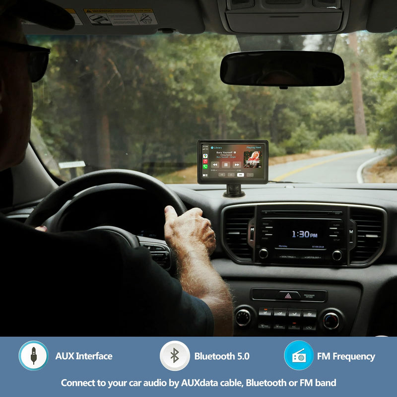 Wireless Car Stereo Compatable with Apple CarPlay and Android Auto, 7-inch Touch Screen in Car FM Transmission, with 5.0 Bluetooth Hands-Free/Mirrored Projection/Portable Car Stereo for All Vehicles