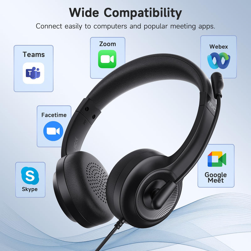 [AUSTRALIA] - AOC USB Headset with Microphone for PC, Over-Ear Wired Headphones with Noise-Cancelling Mic, 40mm Audio Drivers, USB-A Computer Headset for Office, Teams, Call Centers & Online Meetings (Black) Black 