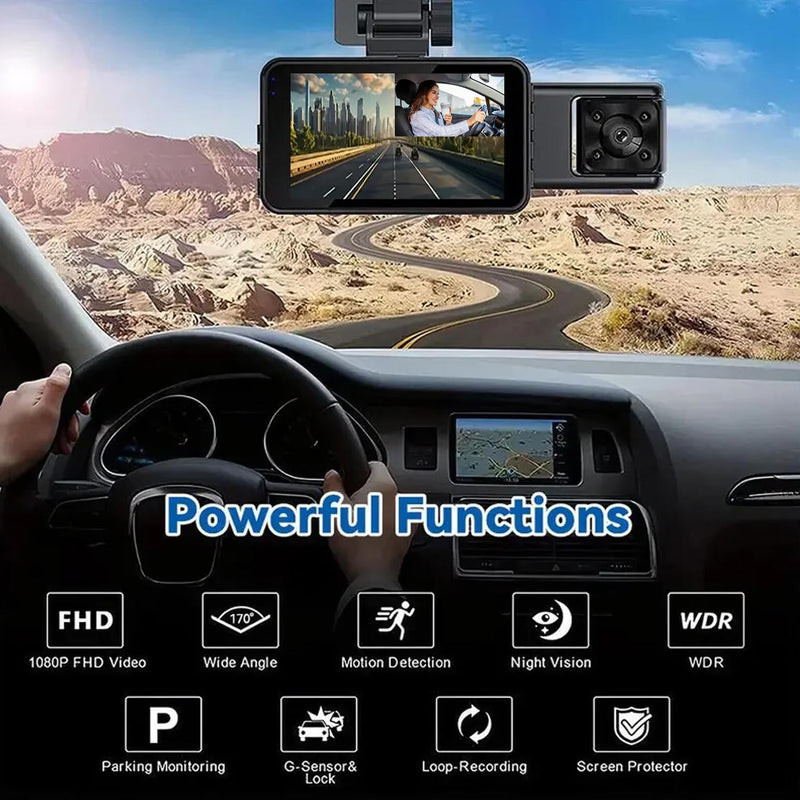 [AUSTRALIA] - Dash Cam，3 Channel Dash Cam Front and Rear Inside, 1080P Full HD Dash Camera for Cars, Free 64GB SD Card, 3”IPS Screen, Night Vision, 170°Wide Angle, WDR, 24H Parking Mode 