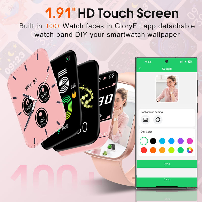 Csasan Smart Watch for Men Women(Answer/Make Call), 1.91" HD Screen Smartwatch Heart Rate/Sleep/Steps Monitor, Pink