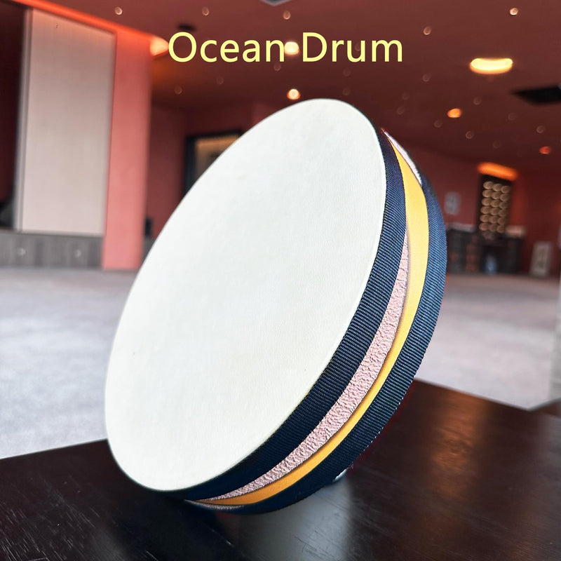 Ocean Drum,10'' Handmade Wooden,Natural sheepskin，Musical Healing Instrument, Orff Percussion, Simulates the Sound of Ocean Waves,For Recreation,Yoga Meditation, Stress Relief and Relaxation