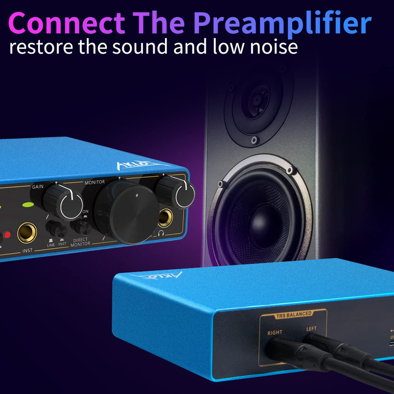 USB Audio Interface, AKLOT Xrl Audio Interfaces, for the Guitarist, Vocalist, Podcaster or Producer, 24-bit/192 kHz High-Fidelity, Studio Quality Recording, 2 In 2 Out Audio Interfaces for PC/Win/Mac 2In-2Out Blue