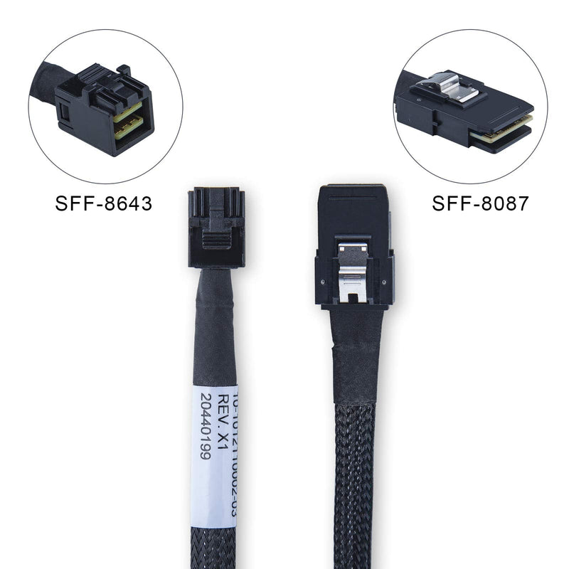 [AUSTRALIA] - SFF-8643 to SFF-8087 Internal Mini SAS HD Cable, Compatible with Raid Controller Hard Drive, 100-Ohm, 1-m(3.3ft), 2 Pack Straight 1m 