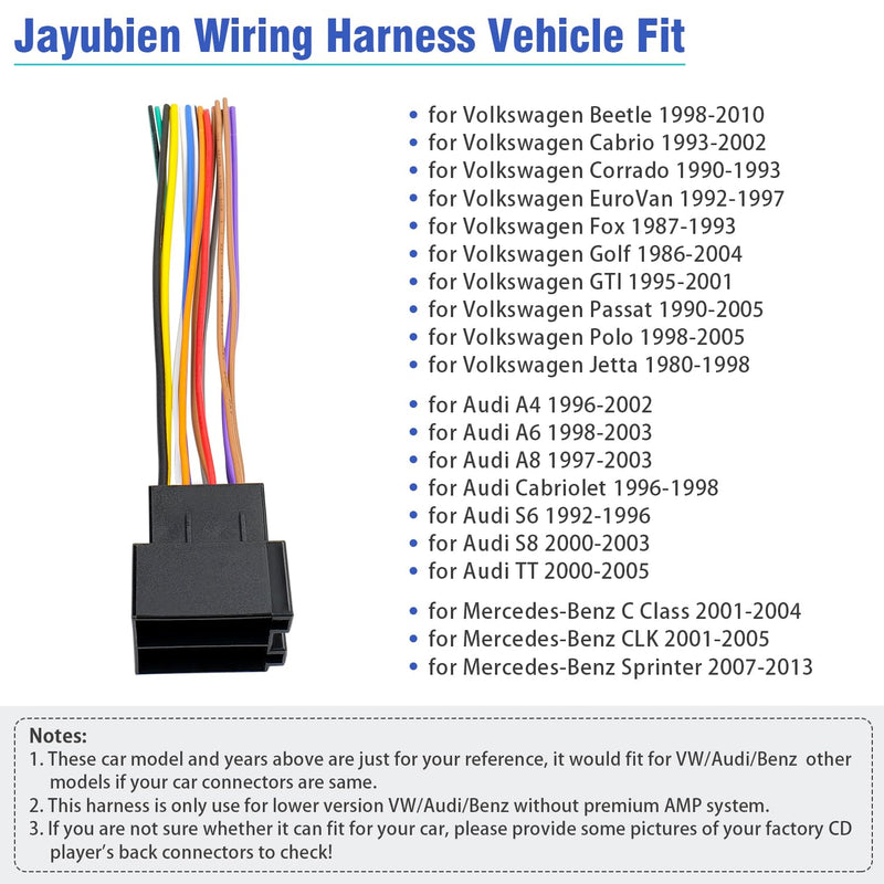 [AUSTRALIA] - Radio Wiring Harness 16Pin Compatible with Volkswagen Beetle Golf Passat Jetta Mercedes-Benz Sprinter, Car Stereo Wiring Harness Fit for Audi A4 A6 A8 Adapter 