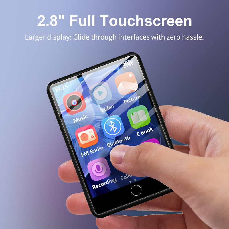 [AUSTRALIA] - 2.8" Display Bluetooth MP3 Player, Portable HiFi Music Player with Bluetooth 5.4, FM Radio, HD Speaker, E-Book, Voice Recorder & Earphones, Black 