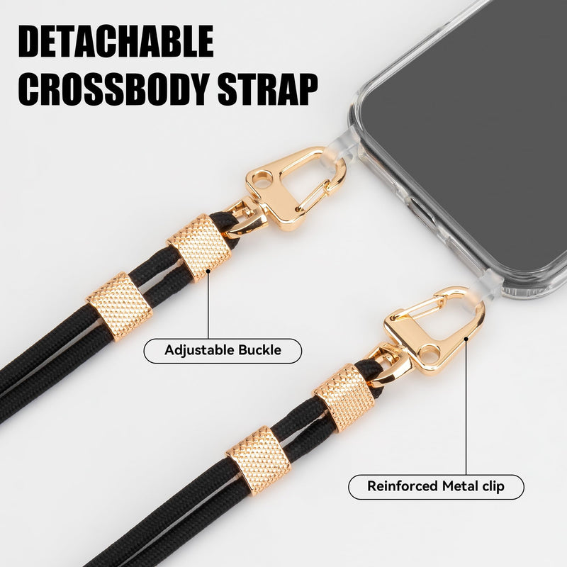 Clear Case for iPhone 17 Pro Max Case Crossbody Adjustable Strap | Shockproof Protective Phone Case,Gray Removable Anti-Theft Neck Lanyard for Women Travel Shopping Hiking,for IP17Pro Max-6.9" Gray