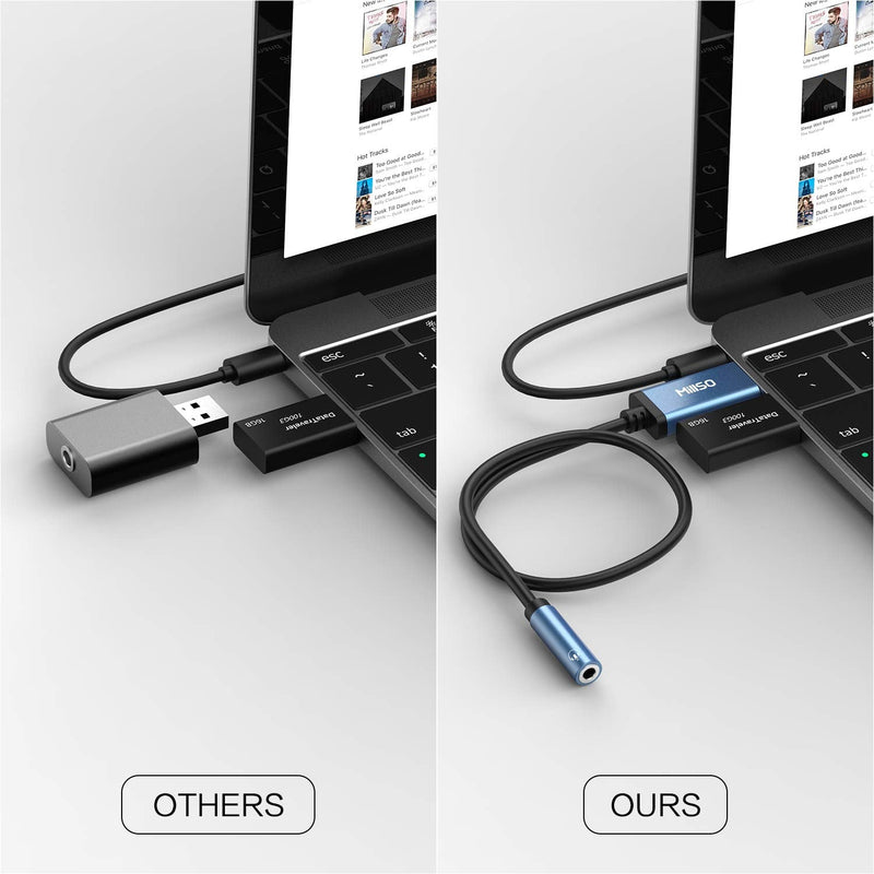 MillSO USB to 3.5mm Audio Jack Adapter TRRS USB to Aux Audio Jack 3 Feet | Sapphire Blue, Metal Shell, Premium External Stereo USB Sound Card for Headphone, Speaker, PS4, PS5, PC, Laptop, Desktop