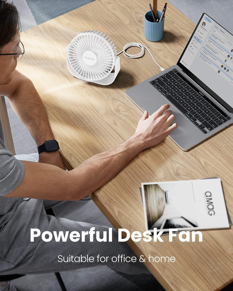 Gaiatop USB Desk Fan, 3 Speeds Portable Small Fan with Strong Airflow, 5.5 Inch Quiet Table Fan, 90° Rotate Personal Cooling Fan For Bedroom Home Office Desktop Travel (White) White