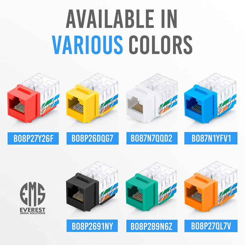 GTZ Bundle – 2 Items: RJ45 Cat6 Pass Through Connectors, Pack of 100 + RJ45 Cat6 / 5e Keystone Jacks, 20 Pack - Yellow