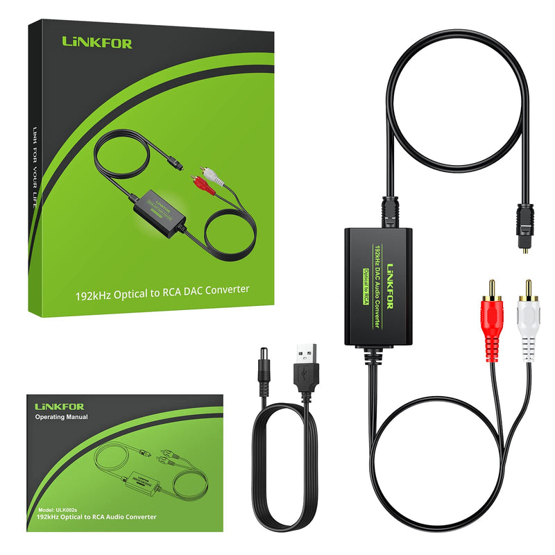 [AUSTRALIA] - LiNKFOR 192kHz DAC Converter Digital to Analog Converter Digital Optical SPDIF Toslink to Analog Stereo Audio RCA L/R Audio Adapter with Optical Cable for HDTV Blu Ray DVD Amps TV Box Game Console RCA Male 
