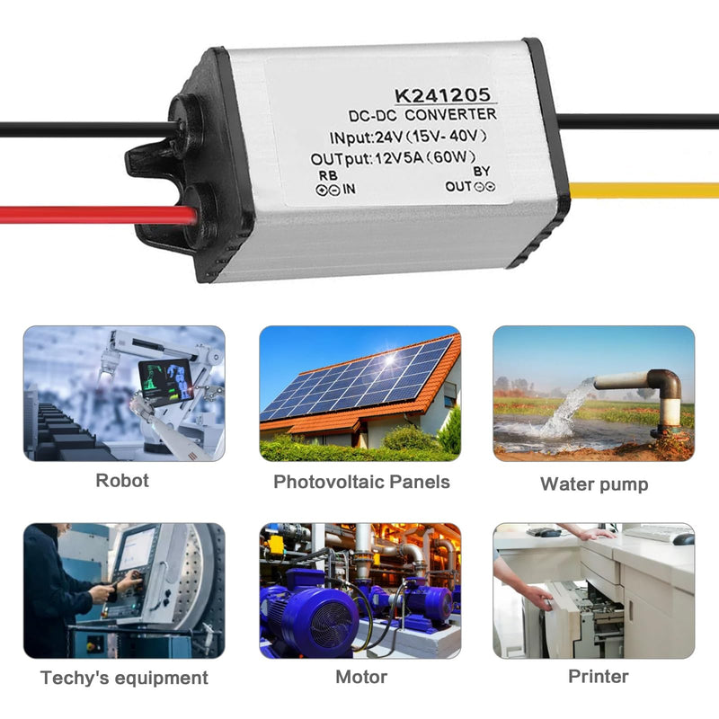 BuyWeek Power Supply Voltage Converter DC-DC Converter 24V to 12V, 5A Power Supply Aluminium Housing Power Supply Transformer for LED Strip Car Audio Radio LED Display