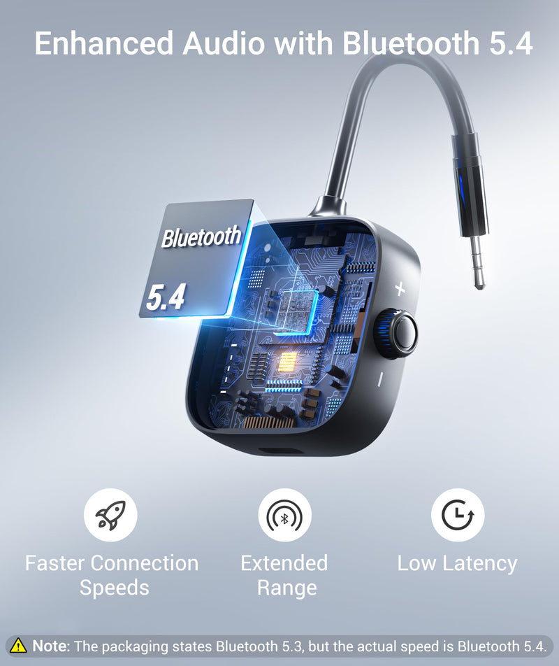 [AUSTRALIA] - Syntech Airplane Bluetooth Transmitter Receiver 5.4 Adapter for 2 AirPods or Wireless Headphones, HD Display Low Latency 3.5mm AUX Jack Bluetooth Audio Adapter for Flying, TV, Car, Gym, Home Stereo Black 