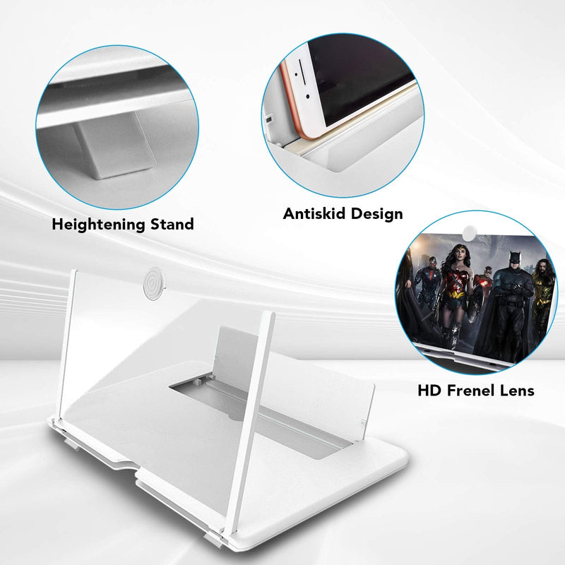 16 inch Screen Magnifier for Cell Phone 3D Magnifier Screen Enlarger for Movies,Videos,Reading,Gaming-Screen Amplifie with Foldable Phone Stand Holder. Compatible with All Smartphones-White White
