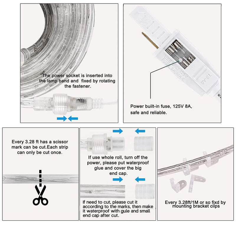 [AUSTRALIA] - SURNIE Rope Lights Outdoor Waterproof Daylight White: LED 10FT Cuttable Outside Bright 110V Lighting 6000K Flexible Cool Clear Tube, Indoor Deck Patio Xmas Camping Decor, Not Flat Strip 