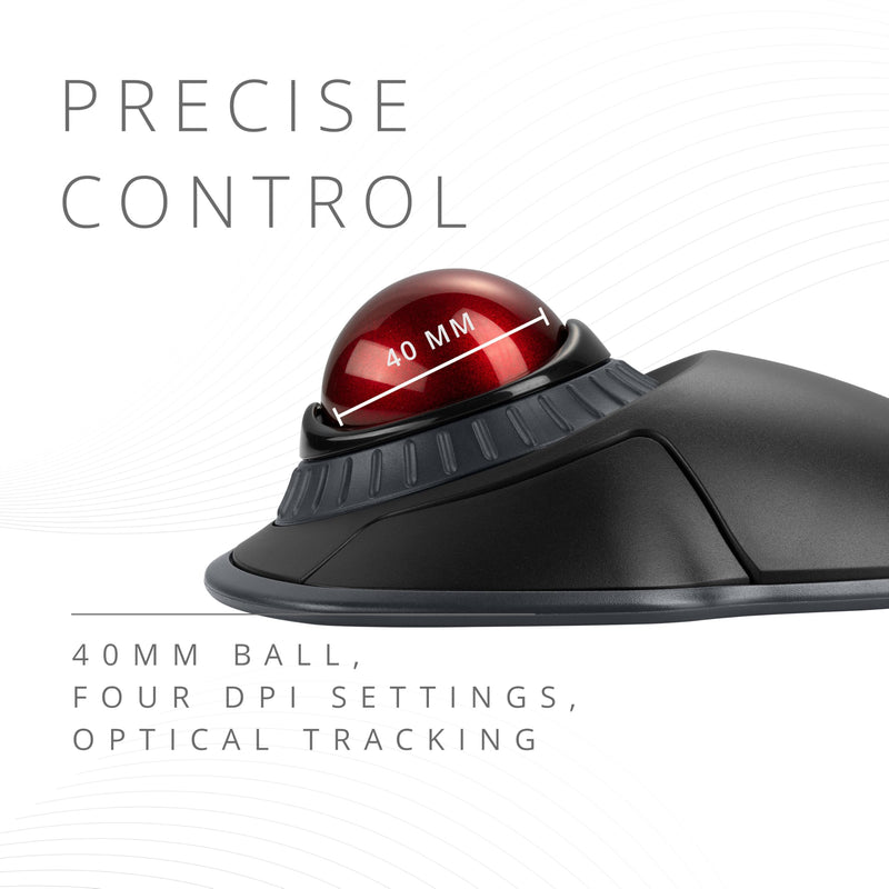 Kensington Orbit Wireless Trackball with Scroll Ring - Black-Red (K70990WW), | Scroll ring for one-handed navigation, wireless connection, ergonomic desktop control