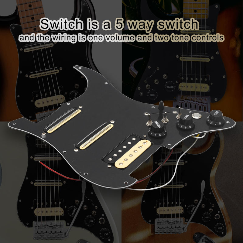 [AUSTRALIA] - SAPHUE SSH-Coil Splitting Electric Guitar Pickguard Two Mini Humbucker + ONE Humbucker(9K/9K/15K)+Silence Switch Loaded Prewired Scratchplate (Black) Black+Zebra 