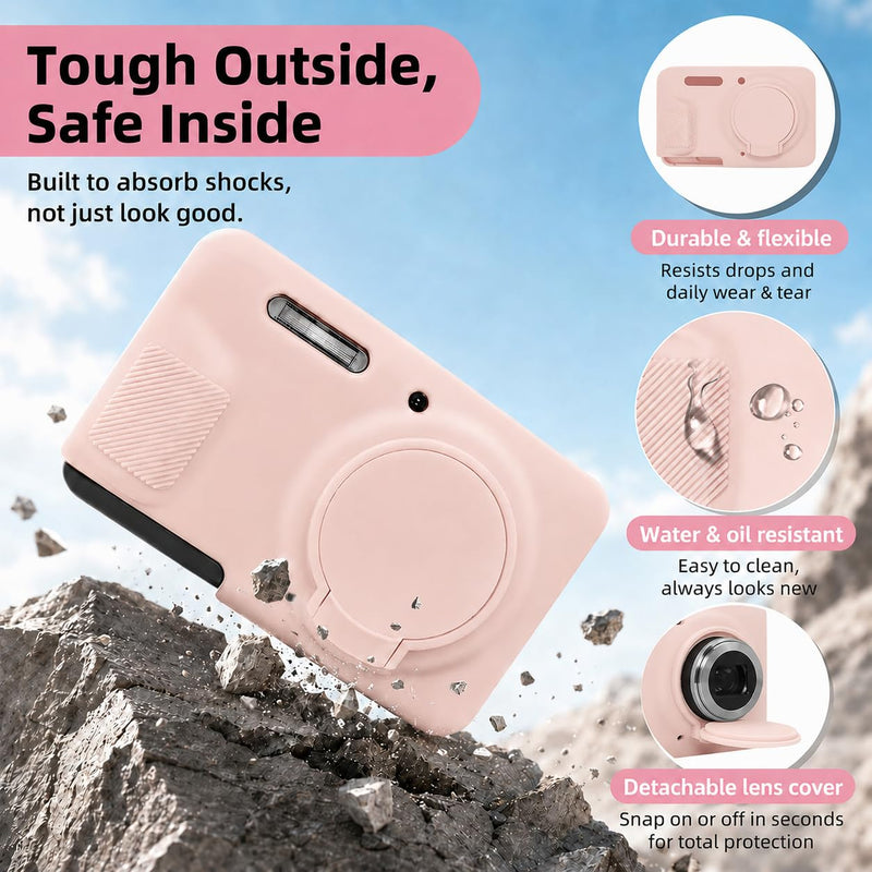 Case for Kodak PIXPRO FZ55 with Wrist Strap | Soft Silicone Protection case,Screen Protectors,Removable Lens Cover,Scratch-Resistant Slim Lightweight SmokedPink