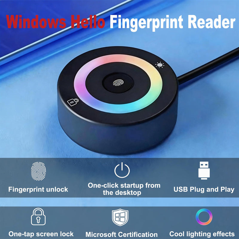 [AUSTRALIA] - USB Fingerprint Reader for PC & Laptop, Windows Hello Biometric Scanner with 360° Touch, Fast Login <1s, Portable Security Key for Windows 10/11 