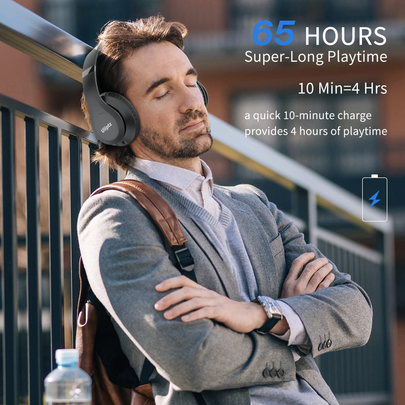Uliptz Wireless Bluetooth Headphones, 65H Playtime, 6 EQ Sound Modes, HiFi Stereo Over Ear Headphones with Microphone, Foldable Lightweight Bluetooth 5.3 Headphones for Travel/Office/Cellphone/PC Black