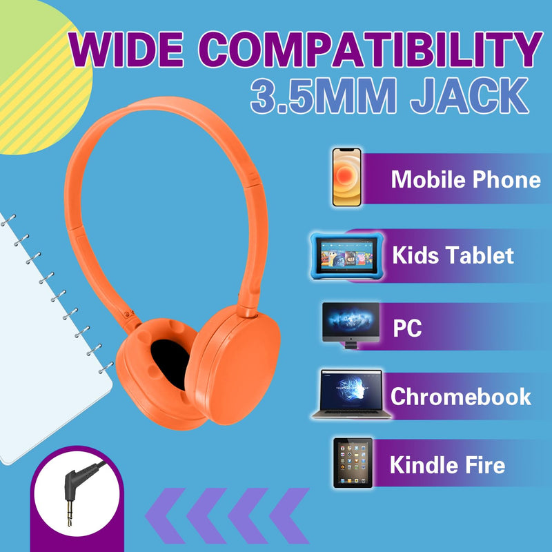 Kids Headphones Bulk 6 Pack for School Classroom Children Toddler Boys Girls Teen and Adult,Durable Wired Adjustable Student Earphones with 3.5mm Plug(FM102 Mixed Colors)