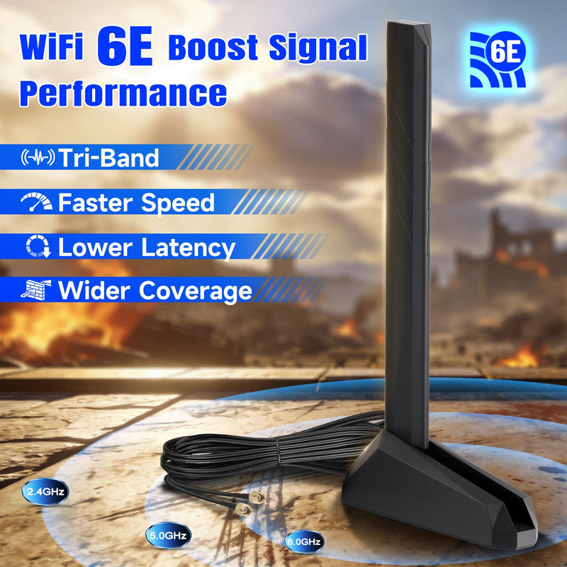 Eightwood WiFi 6E Antenna Tri-Band 6GHz 5GHz 2.4GHz RP-SMA Antenna | Magnetic Base, for Desktop PC ASUS Gigabyte Aorus Gaming Motherboard PCIe Bluetooth Card