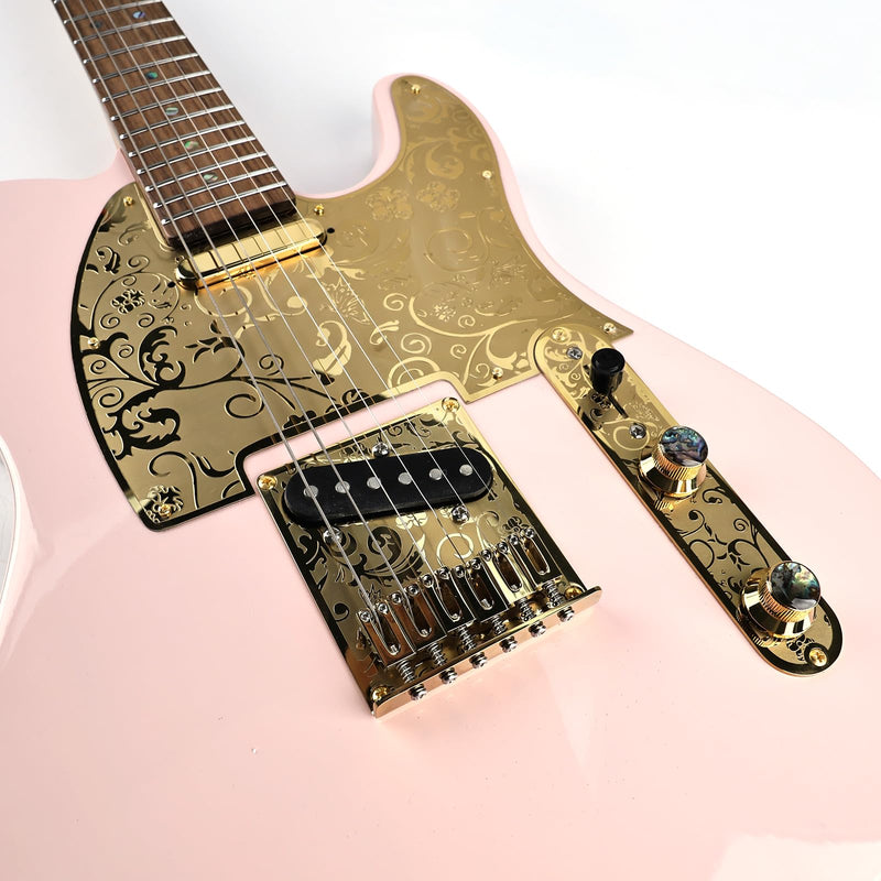 [AUSTRALIA] - 10.5mm Engraved Stainless Steel Fixed Electric Guitar Bridge Single Pickup Hole 6-string Guitar hardtail Bridge for Telecaster Tele TL Style Electric Guitar Replacement Parts (Gold) Gold 
