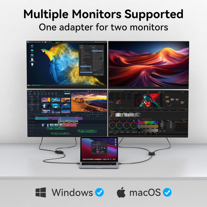 HDMI Splitter Extended Display for Dual Monitor USB A & C to 2 hdmi Adapter 1 in 2 Out for Laptop Mac Triple Set Support MST & SST Modes; 4K@30Hz Out 1, 1080p Out 2 Void Black USB TO 2 HDMI