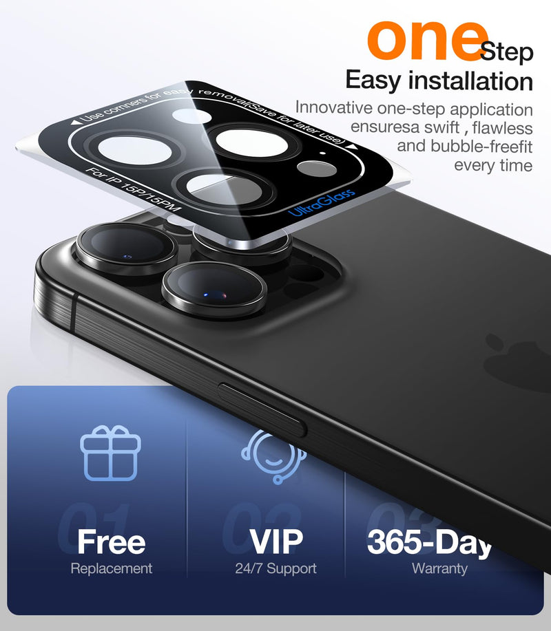 UltraGlass for iPhone 16 Pro Max/16 Pro Camera Lens Protector [NO.1 Military Grade Shatterproof] iPhone 16 Pro Max Camera Protector, 16 Pro Lens Cover [Longest Durable] Easy Install, Black Titanium iPhone 16 Pro, 16 Pro Max