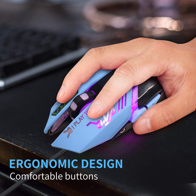 Gaming Mouse,Pink Backlit Optical Game Mice Ergonomic USB Wired with 2400 DPI and 6 Buttons 4 Shooting for Computer/Win/Mac/Linux/Andriod/iOS. (Blue) Blue