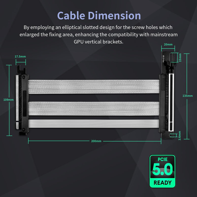 PCIE 5.0 Riser Cable, Gen 5 GPU Graphics Card Extension Cable, PCI-E 16X 128GB/s Compatible with PCIE 4.0 and WRX80/ 90E, RTX4090, RX7900XTX, 200mm 200 mm