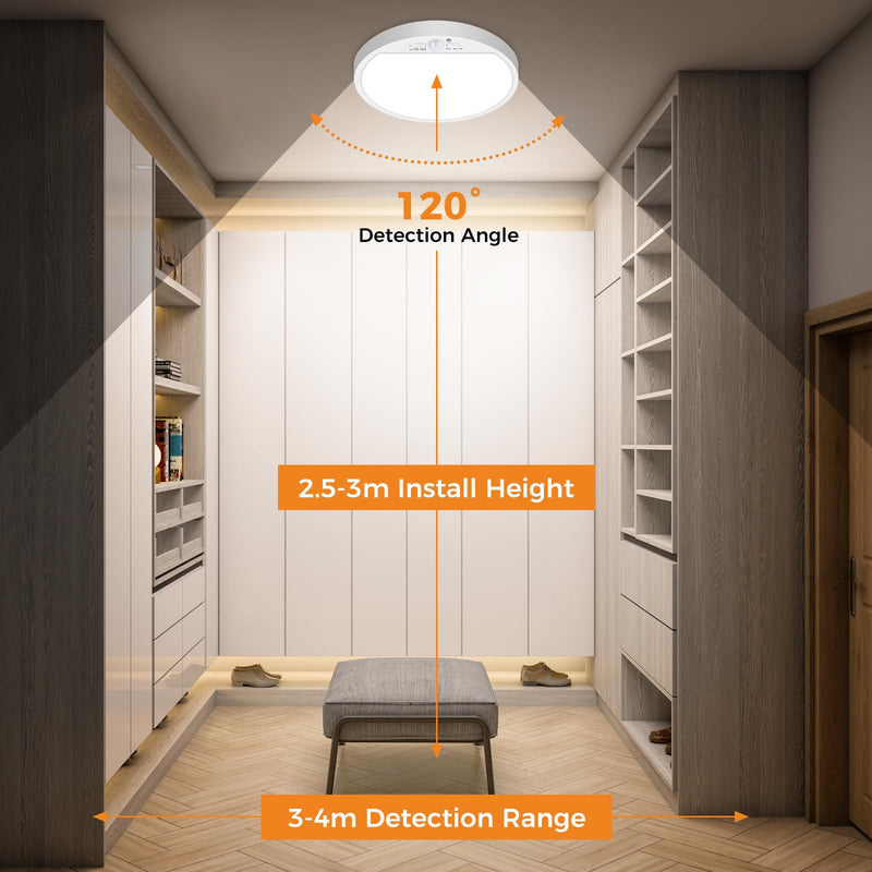 [AUSTRALIA] - Slochi 2Pack Motion Sensor Ceiling Light Wired, 3000K/4000K/6500K Motion Sensor Light Indoor, 15W 1500LM 7 In Closet Lights Motion Sensored with Timer, Flush Mount Light for Hallway Wall Pantry, White 2packs-7Inch 