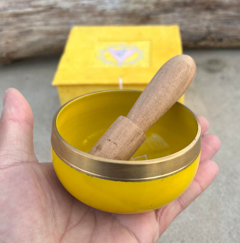 [AUSTRALIA] - DharmaObjects Tibetan Solar Plexus Chakra Premium Palm Size Singing Bowl Gift Box Set Yellow 