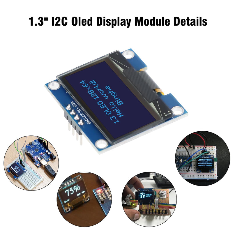 1.3 Inch OLED I2C Display Module Binghe 3 Pieces 1.3 Inch LED OLED Display I2C IIC OLED Display with 1106 Chip 128 x 64 Pixel I2C Screen Display Module with Blue Character Compatible with
