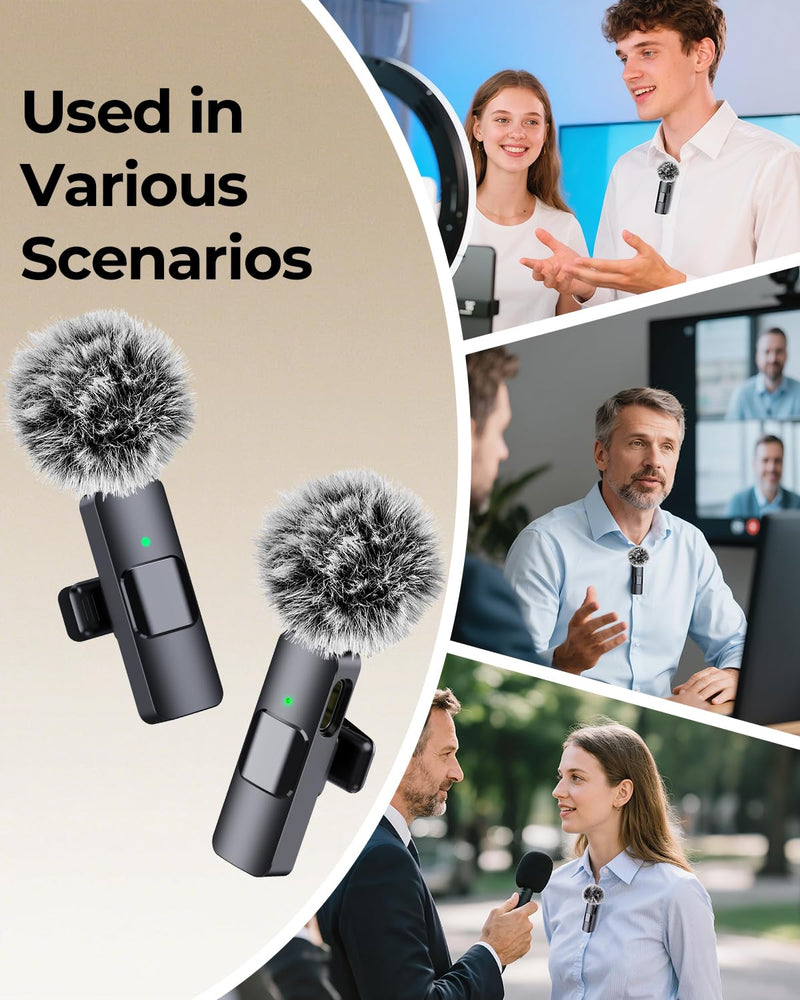 [AUSTRALIA] - BAILIXIN 3-in-1 Microphone for iPhone, Android, Camera, Wireless Microphones, Mini Microphone, Lapel Mic with Noise Reduction, Crystal Clear Sound & 7H Battery for Recording, YouTube, Podcast Charcoal Black 