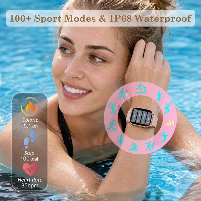 Pink Smart Watch for Women Android & iPhone, 1.83" HD Touchscreen, 24/7 Heart Rate, Sleep & Fitness Tracker, Answer/Make Calls/100+ Sports Modes/Message Reminder, IP68 Waterproof, Pedometer, 2 Bands Pink