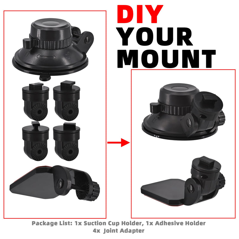 Mini Windshield Suction Cup Mount Holder & Dashboard Adhesive Sticky Mounting Bracket for Apeman Ssontong Biuone iZEEKER Z-Edge Spade Nexar Seegar iiwey HaHoco (4 Camera Joints Included)