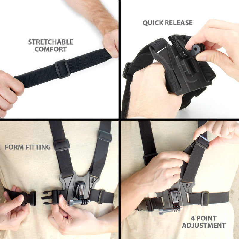 Chest Harness Mount Adjustable Chest Strap Belt with J Hook Compatible with Gopro Hero 12 11 10 9 8 7 /AKASO/Dragon Touch/Vemont/Remali Capature Cam/WOLFANG/Surfola Action Camera Accessories