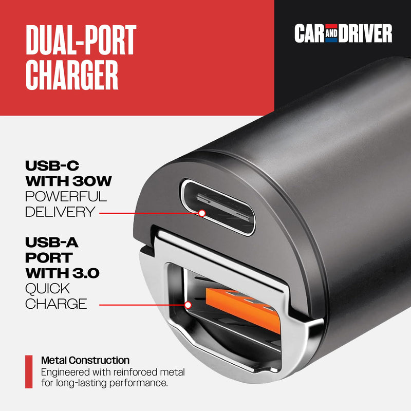 30W Dual-Port Cigarette Lighter USB Charger for iPhone & Samsung, USB-C & A | Super Fast Car Charging, Overheat Protection for iPhone 17 & Older, Galaxy S25 & Older, Android, iPad, Airpods, Swivel Design