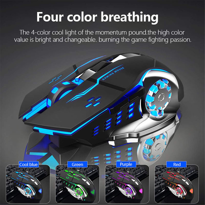 AULA SC100 LED Gaming Mouse Wireless, with Side Buttons, USB Receiver, 2.4G Cordless Programmable Rechargeable Office/Games Computer Mice, Black