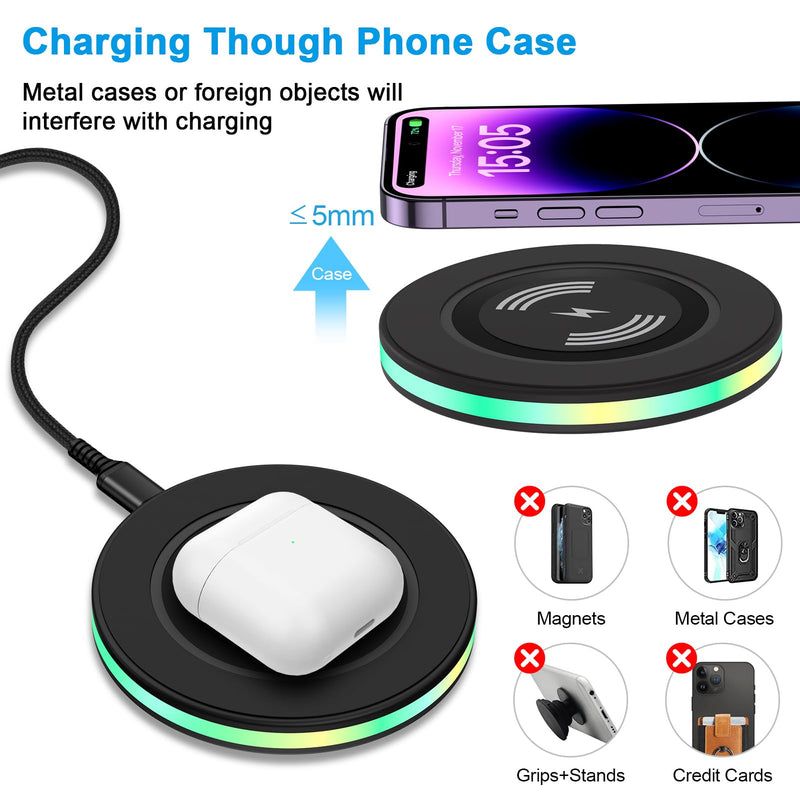 15W Samsung Wireless Charger Fast Charging for Samsung Galaxy S24 S23 Ultra S22+ S21 S20 FE S10 S9, Wireless Charger Pad Phone Charging Station for iPhone 15 14 13 12 11, Google Pixel 8 Pro 7a 6 Pro 1-Pack Black