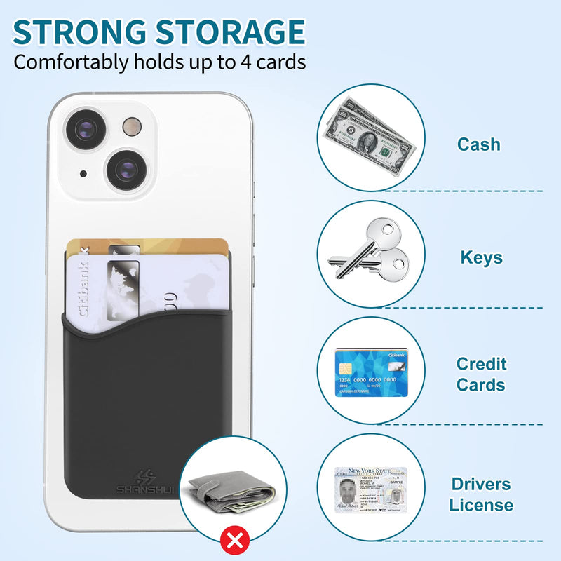 SHANSHUI Phone Card Holder, Silicone Card Holder for Phone Case Wallet Credit Card Holder Strong Adhesive Pocket Stick on Compatible for iPhone & All Smartphones Multi-Colors(5 Pack)