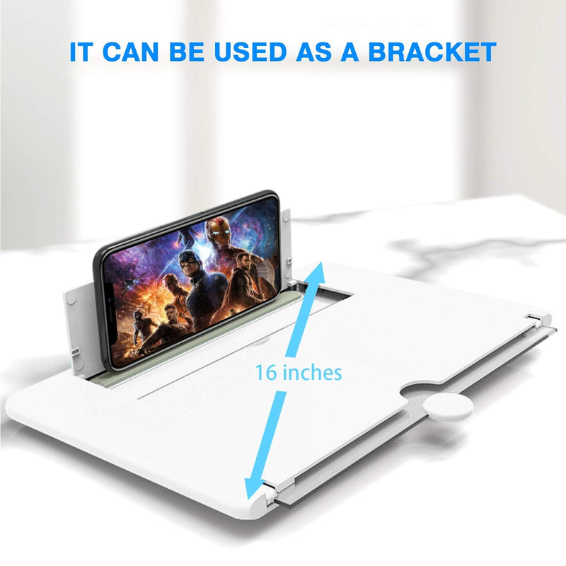 16 inch Screen Magnifier for Cell Phone 3D Magnifier Screen Enlarger for Movies,Videos,Reading,Gaming-Screen Amplifie with Foldable Phone Stand Holder. Compatible with All Smartphones-White White