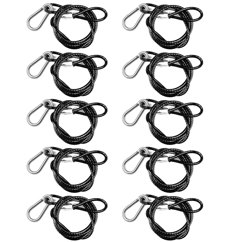 10 PCS 3FT Safety Cable, Black Coated Braided Stainless Steel Security Cable with Loops for DJ Stage Par Lighting, Max. Load 110 lb