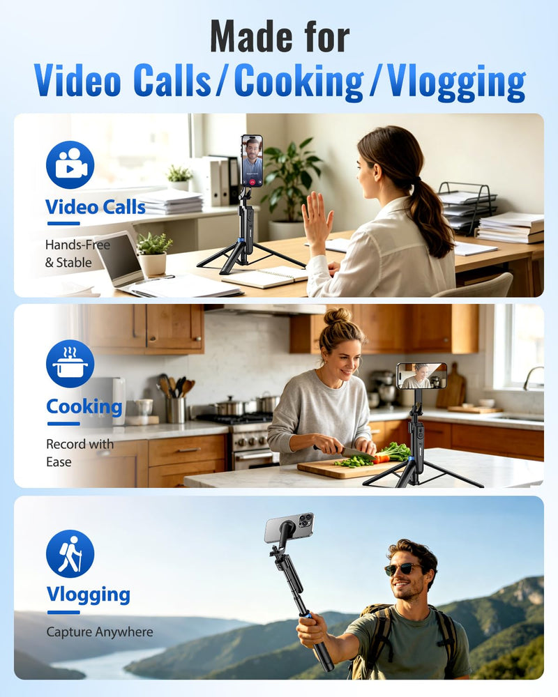 UBeesize 72” Auto Face Tracking Tripod for iPhone, MagSafe Selfie Stick with Remote, 360° Magnetic Phone Stand with Gesture Control for TikTok, Live Stream & Vlogging 72-in