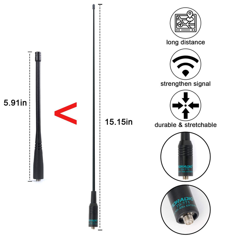 TIDRADIO TD-771 GMRS Antenna(2 Pack, 462-468Mhz) for TD-H8, TD-H3 UV-5G Plus, GM15 Pro, UV-5R，UV-5G (UV-5X),UV-9G GMRS Radios Walkie Talkie, SMA-F 2Pack (TD-771 15.15" UHF(GMRS Fr))