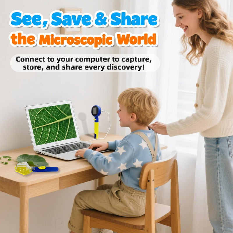 Kids Microscope with Bug Catcher Kit, 1080P Digital Mini Handheld Microscope STEM Science Toy with LED Light, Rechargeable, Portable, Supports 64GB TF Card, Educational Gift for Kids Ages 3-12 (Blue) Blue