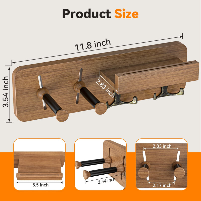 USION 2-Pack Guitar Wall Mount, Adjustable Guitar Hanger Wall Mount with Pick Holder and 2 Hooks Wood Guitar Wall Hangers, Guitar Holder for Acoustic, Electric, Bass, Ukulele(Brown 2PCS) brown 2PCS